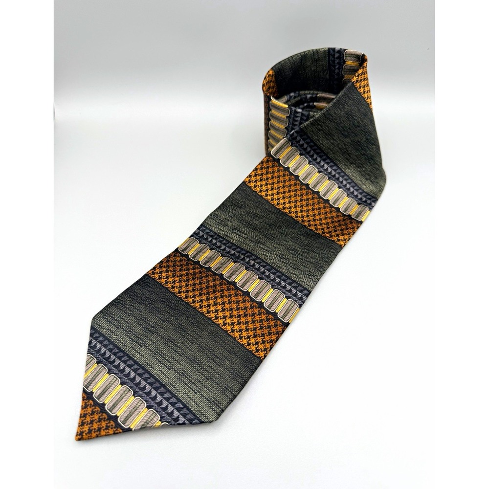 Chez Roffe New York Men's Geometric Tie Gray/Brown/Black Silk Pointed Woven